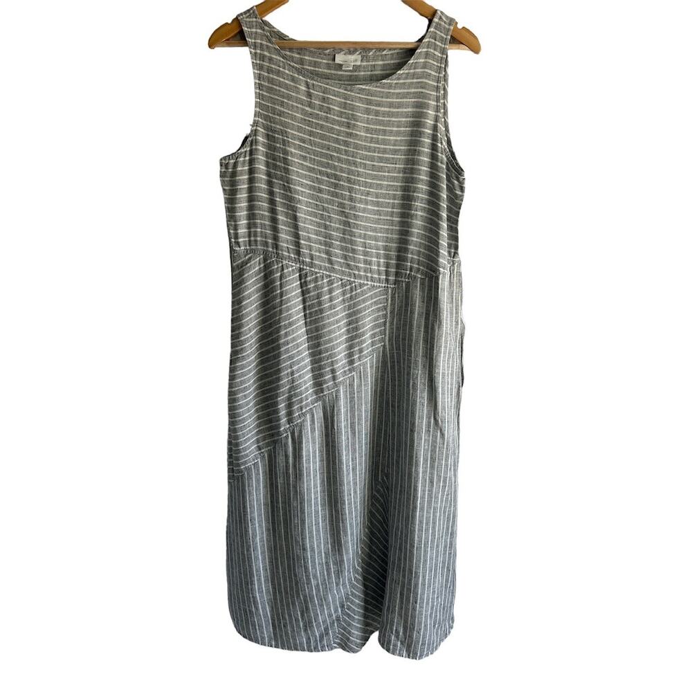 J.Jill Love Linen Medium P 100% Linen Minimalist Patchwork Striped Maxi Dress